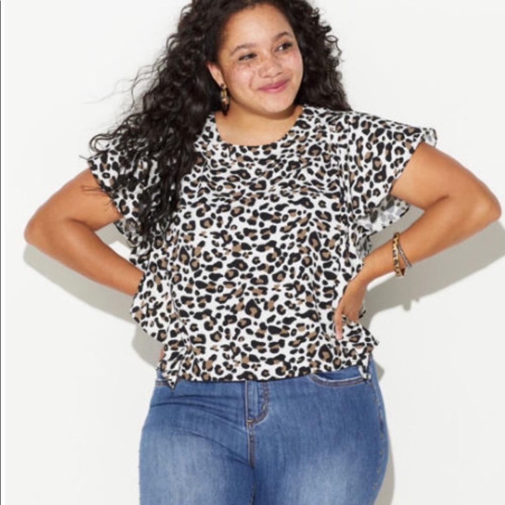 Leopard Print Flutter Sleeve Shirt